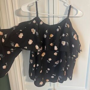 Japna Black Floral Ruffle Blouse
